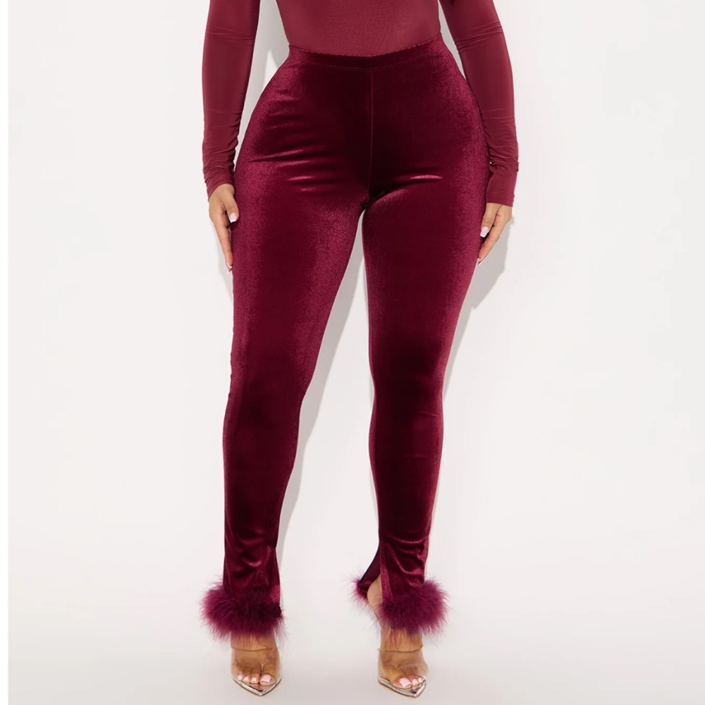 2 pc matching set Fashion Nova Burgundy Velvet Pants and top